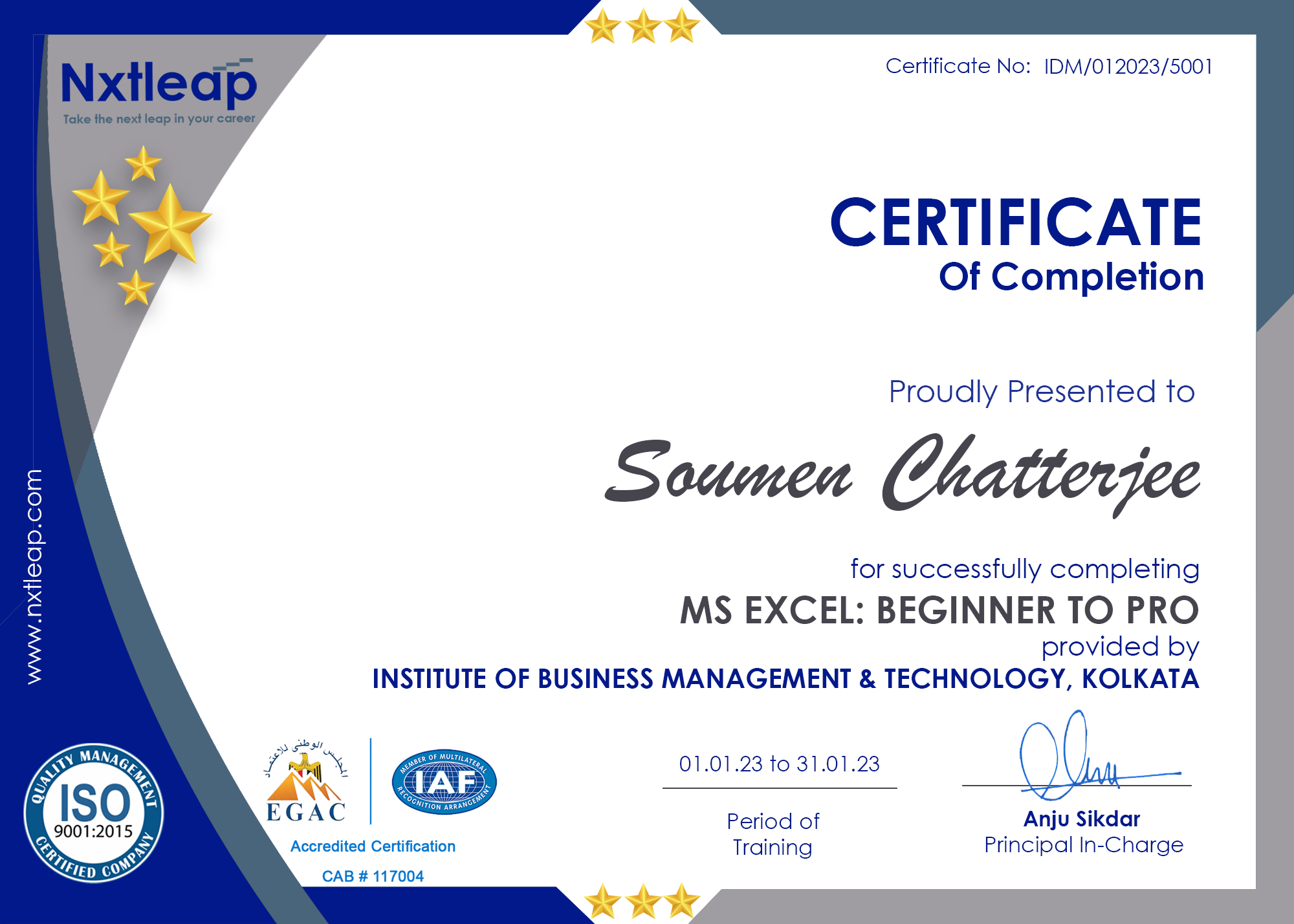 Certification of Completion